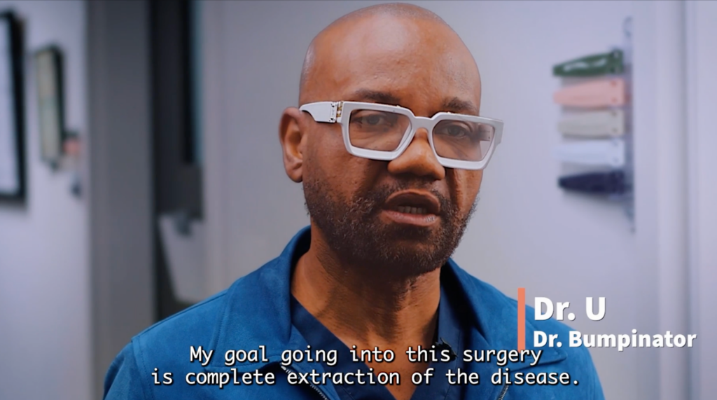 Dr. Umar explains what his goals are in order to successfully remove FD from Anwar’s scalp. The surgery involves a complete extraction of the disease to prevent recurrence. 