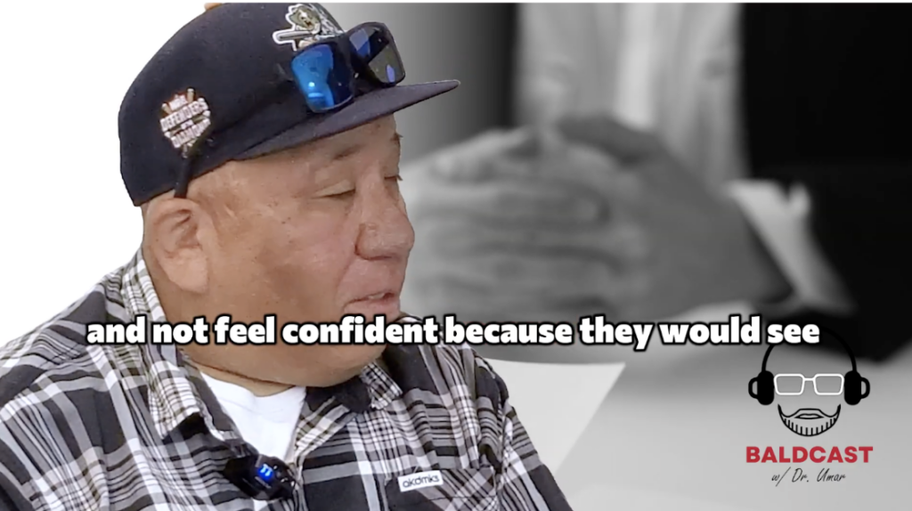 Robert expresses that he became less and less confident as his scalp bumps worsened.
